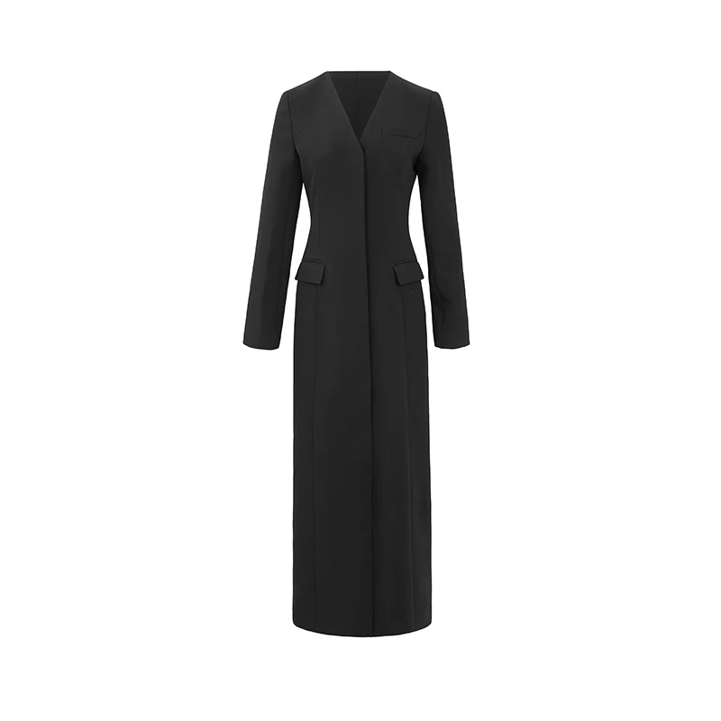 AEL Женский Тренч с v-образным вырезом черный тонкий длинный ветровка 2022 Весенняя