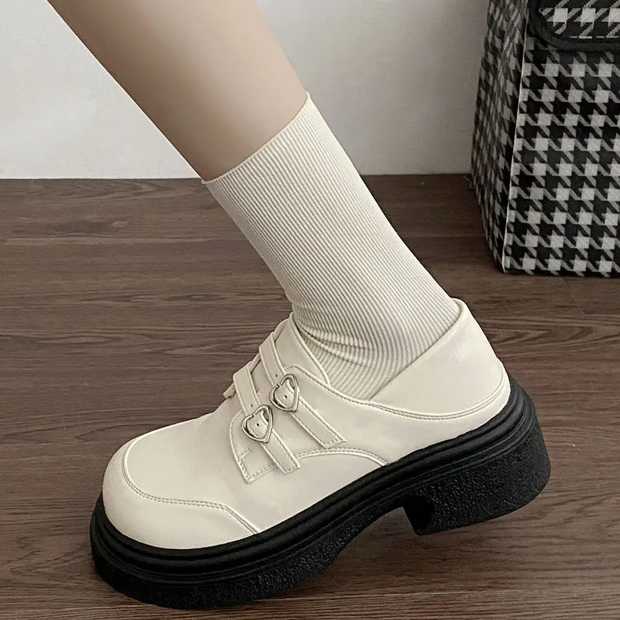 

Туфли женские кожаные на толстой подошве, повседневные однотонные Туфли Мэри Джейн, с круглым носком, белые, лето 2023