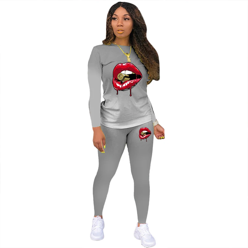 2023 Модные женские спортивные костюмы с принтом помады для бега женская одежда