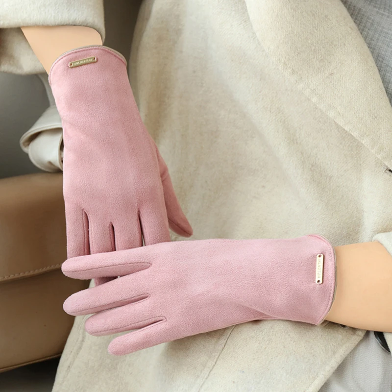 

Woman's Winter Warm Suede Leather Touch Screen Driving Gloves Cold Plus Velvet Thick Fingerless Flip Cycling Mittens Fashion