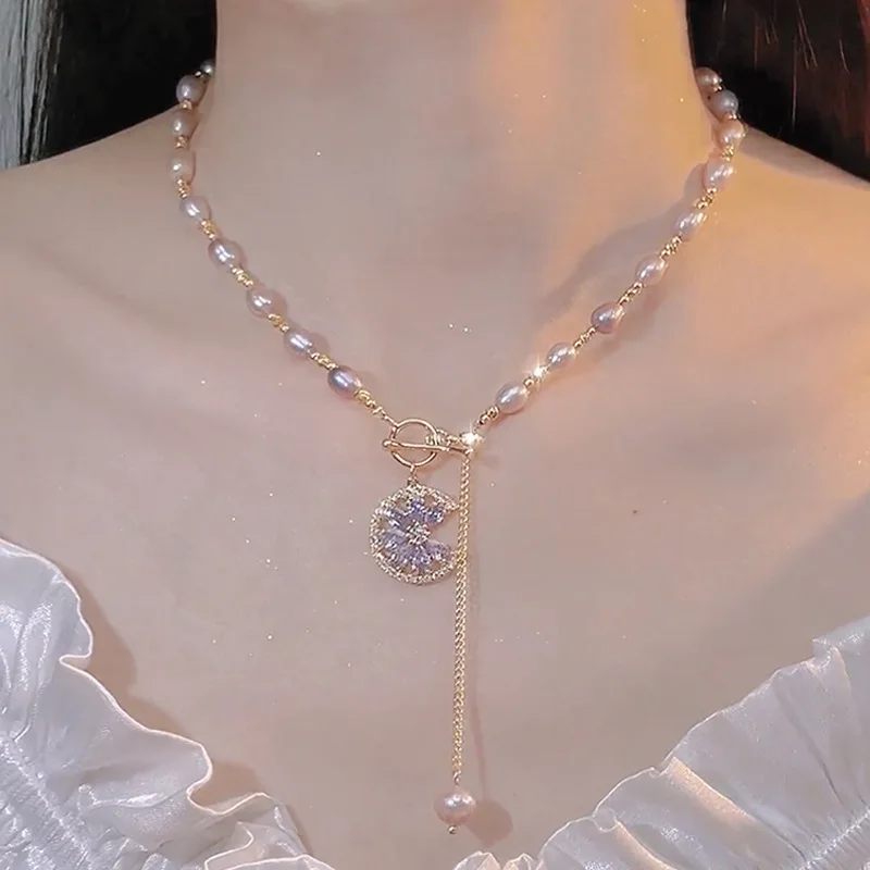 

Natural Freshwater Pearl Necklace Restoring Ancient Ways Clavicle Chain Zircon Pendant Necklace