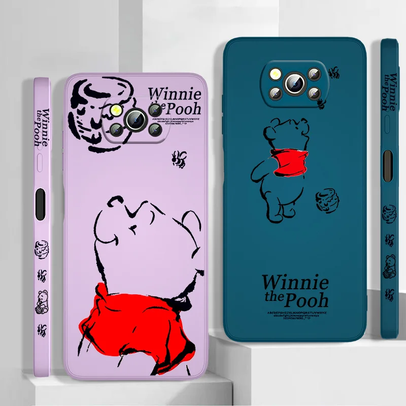 

Cartoon Disney Winnie the Pooh For Xiaomi POCO F3 X4 X3 NFC GT X2 C31 C3 M2 M3 M4 Pro Liquid Left Rope Silicone Phone Case Cover