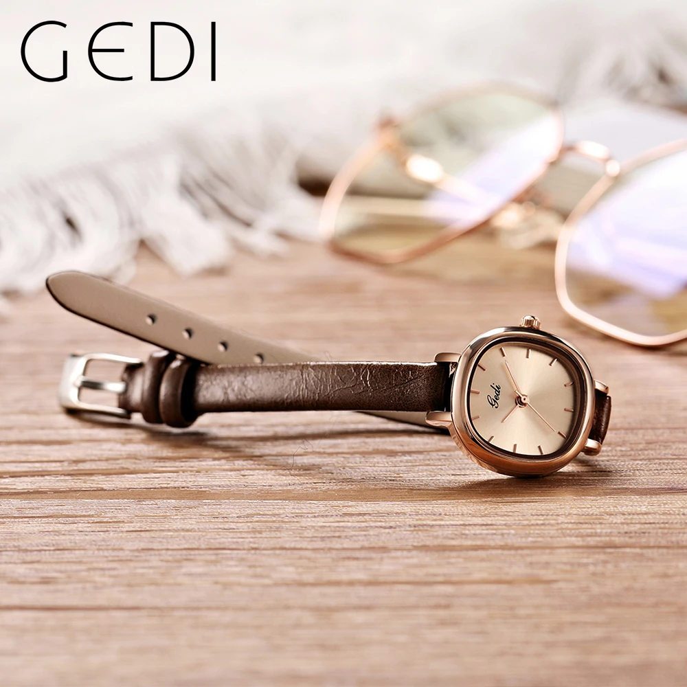 GEDI Waterproof 24mm Small Women Watches Top Brand Luxury Retro Ladies Quartz Wrist Watch Casual Dress Female Watch Clock 21023