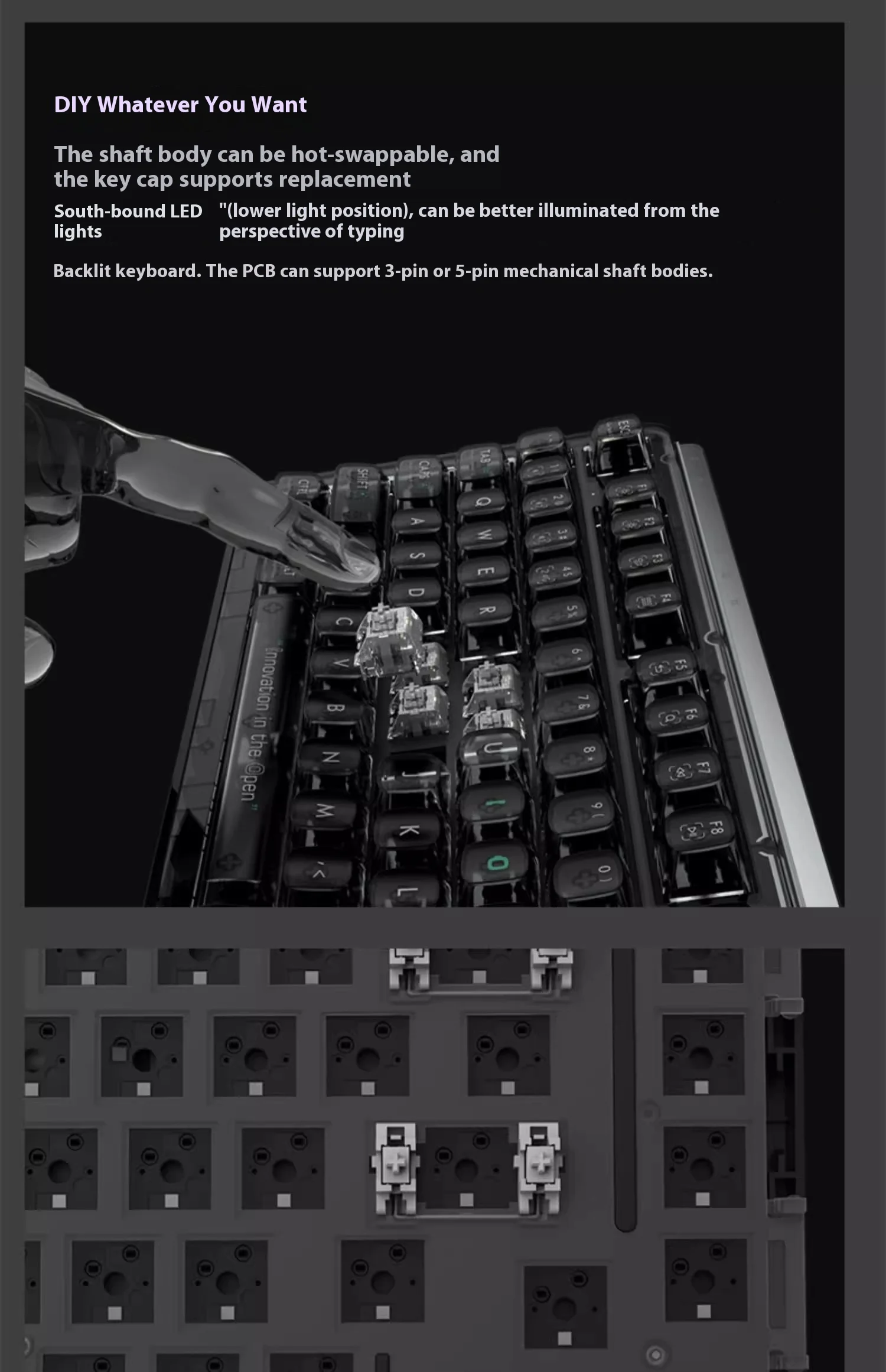 MIIIW BlackIO83 Механическая клавиатура Трехрежимная беспроводная игровая RGB Прокладка