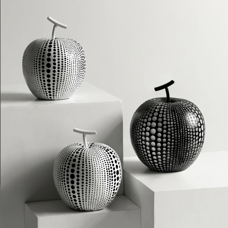 

Room Decoration Home Decor White and Black Apples Resin Statues Simple Decorations Abstract Fruit Statues Modern Accessories