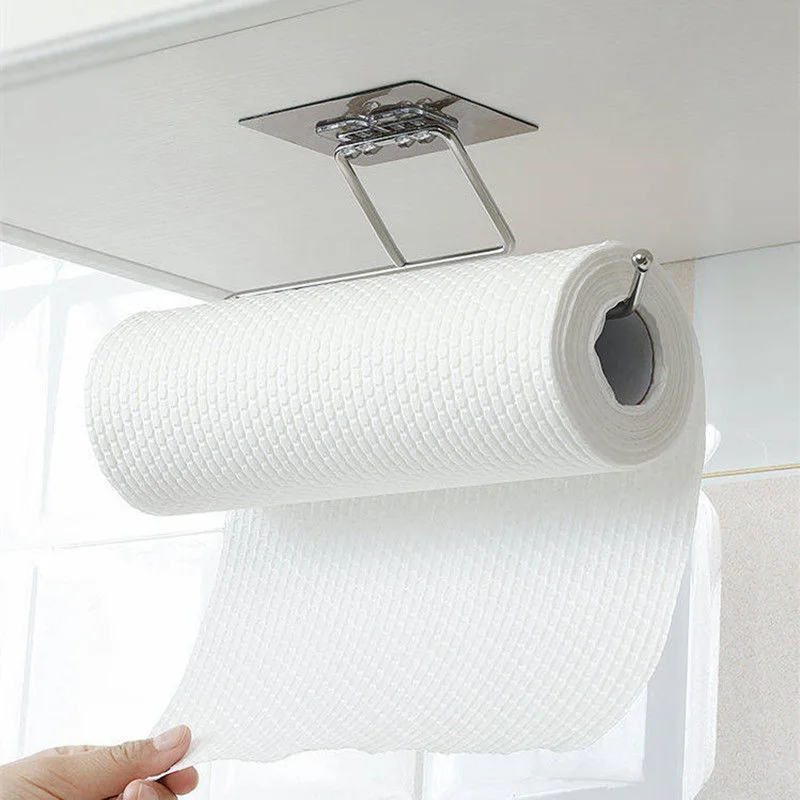 Under Cabinet Towel Roll Paper Holder Self Adhesive Hanger Rack Organizer for Kitchen Bathroom Shelf Bar Home Appliance