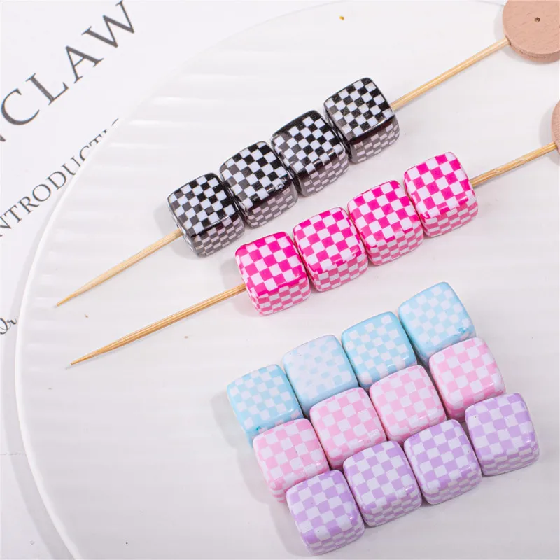 

Wholesale 100pcs/lot 13mm color pattern print geometry square shape acrylic beads diy jewelry garment accessory