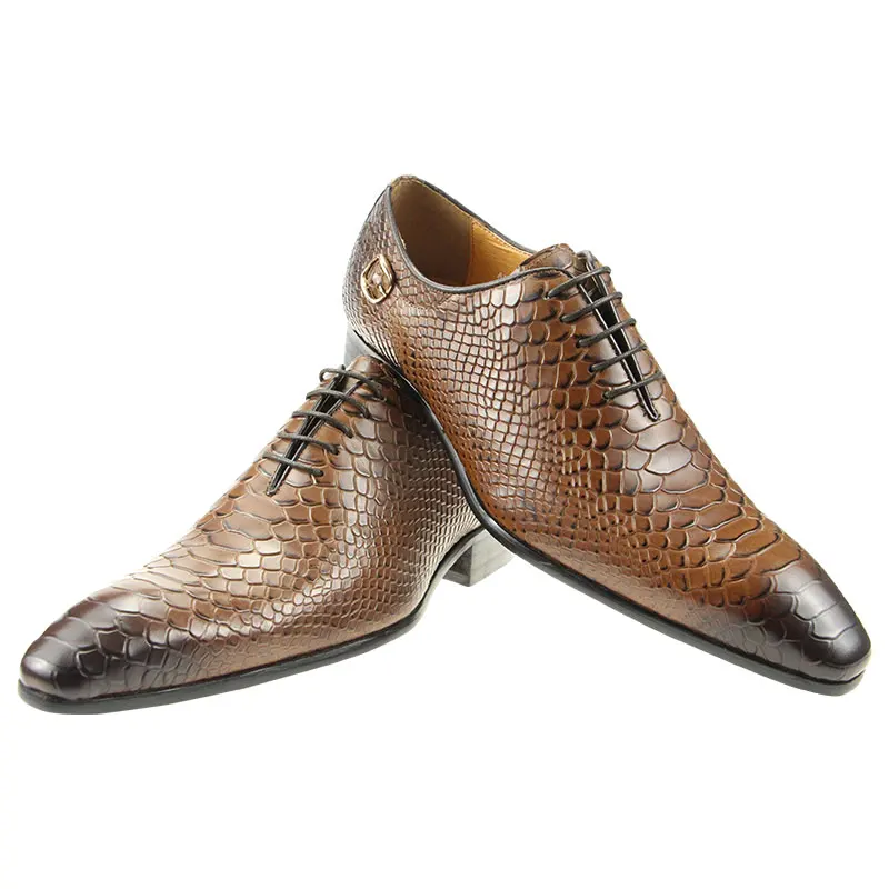 Bullock Men's Shoes Business Formal Men Leather Shoes Daily Dress Wedding Oxford Luxury Genuine Leather Snake Print Pointed Toe