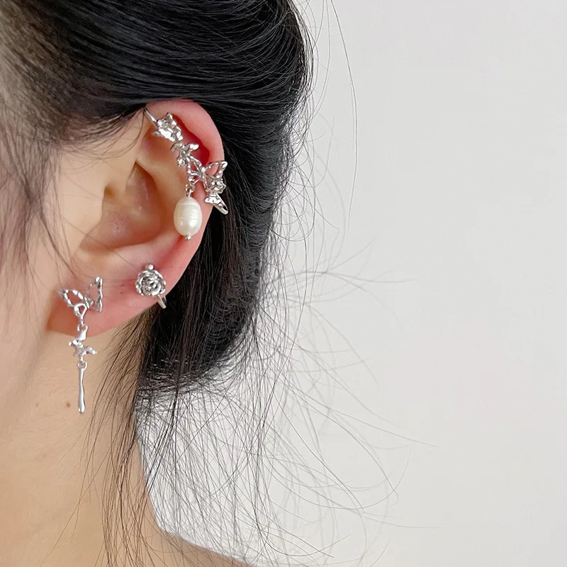 

3Pcs Fashion Silver Plated Metal Butterfly Ear Bone Clip Earrings For Women No Piercing Ear Cuff Earrings Wedding Jewelry