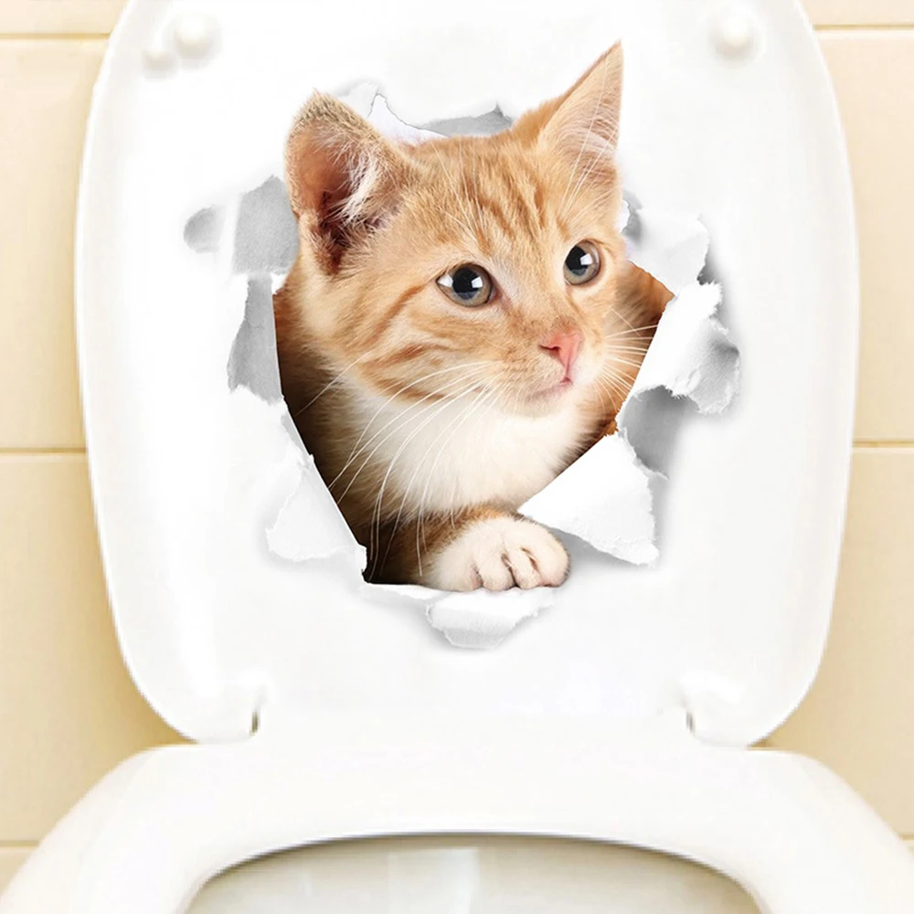 

Kwaii Cat Dog Toilet Stickers Home Decoration DIY Funny Cartoon Removable WC Mural Art Decals 3D Kitten Puppy PVC Wall Stickers