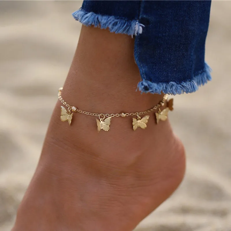 

LETAPI Bohemian Gold Color Butterfly Anklets For Women Fashion Beads Chain Summer Beach Anklet Bracelet Foot Jewelry Gifts