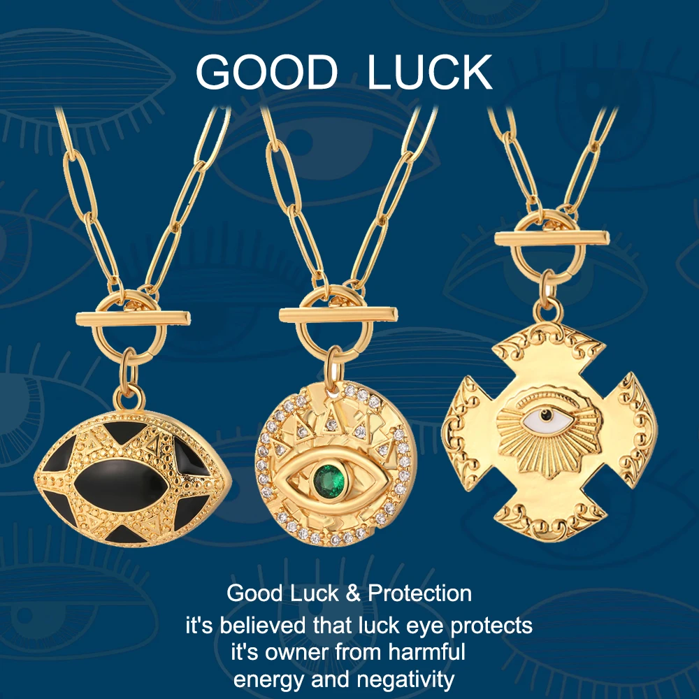 Турецкое зло, искусственное ожерелье для женщин, золотой цвет, из нержавеющей стали, длинная цепь, чокер, Модные женские ювелирные изделия в стиле панк, ожерелья