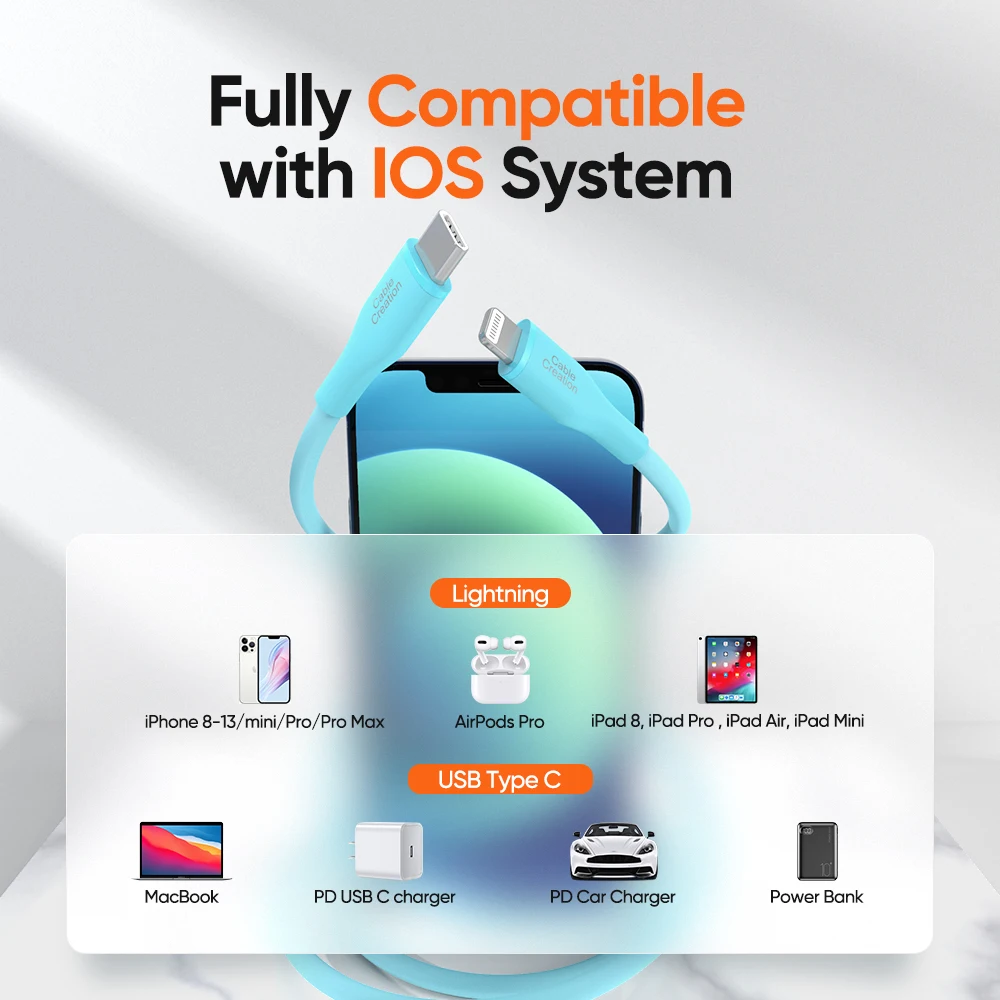 Кабель CableCreation USB Type C на Lightning MFi для iPhone 14 13 Pro Max PD 18 Вт Быстрое зарядное устройство