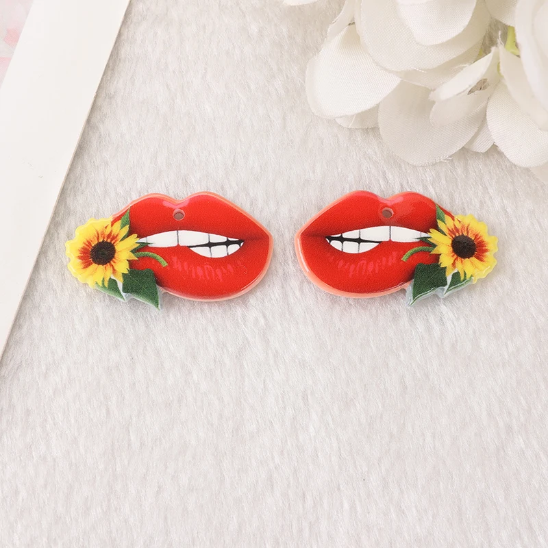 10 шт., подвески для девочек, Подсолнухи, красные губы