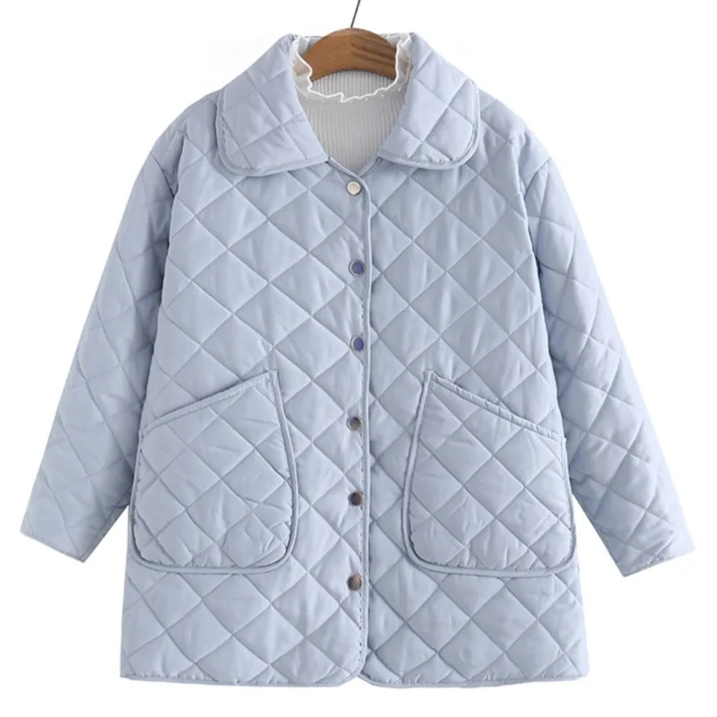 

4XL Autumn Winter Parkas Plus Size Women's Clothing Lapel Pockets Warm Wadded Jacket 2022 Loose Down Padded Coat