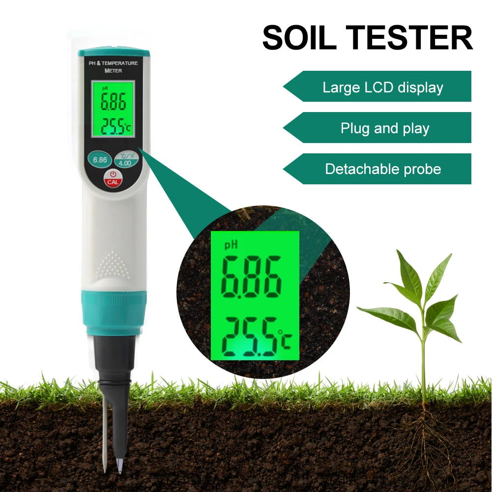 

Soil Tester 2 In 1 PH Meter Thermometer Battery Operated PH Test High Precision Probe Detector For Gardening Plants Farming Tool