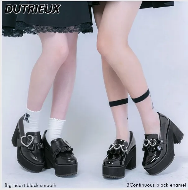 Непромокаемая обувь на платформе в японском стиле для девочек туфли-лодочки