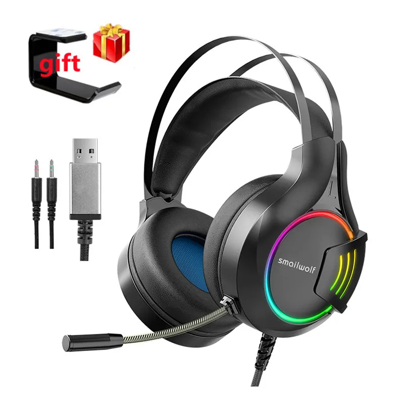 

USB Wired Gamer Headset Game Headphones Gaming Headsets Bass Stereo Over-Head Earphone for Casque PS4 Xbox with Microphone 3.5mm