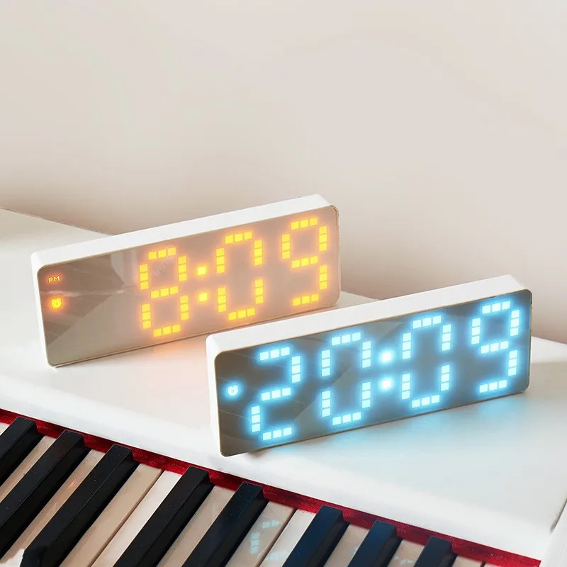 

White-faced Alarm Clock Digital Electronics LED Colorful Light Living Room Decoration Student Desk Clocks Date Temperature