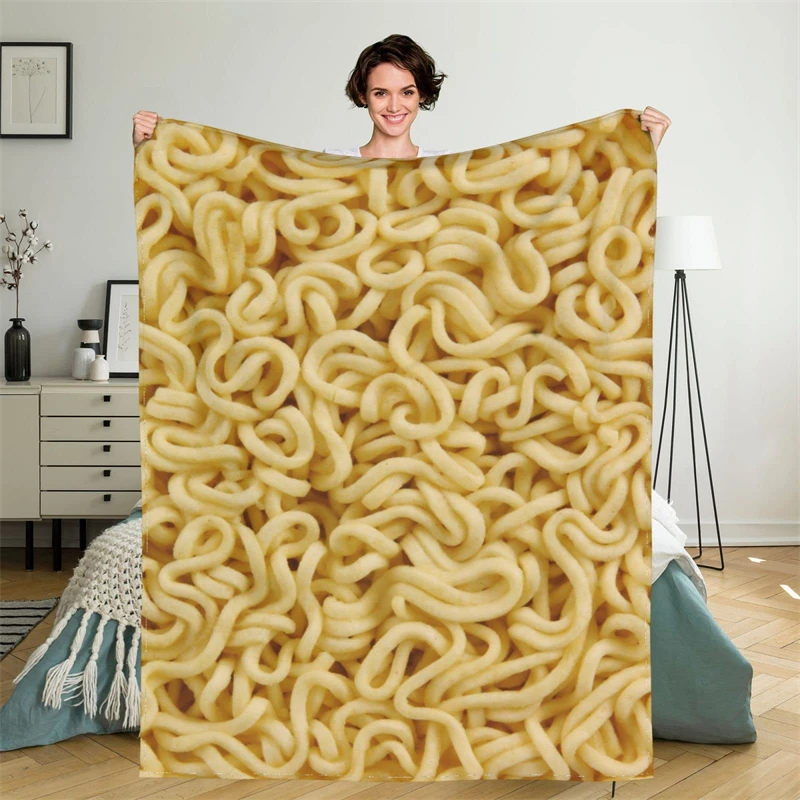 

Instant Noodle Blanket Funny Realistic Food Blanket Ramen Noodle Texture Printed Flannel Blanket for Bedroom Living Room Sofa