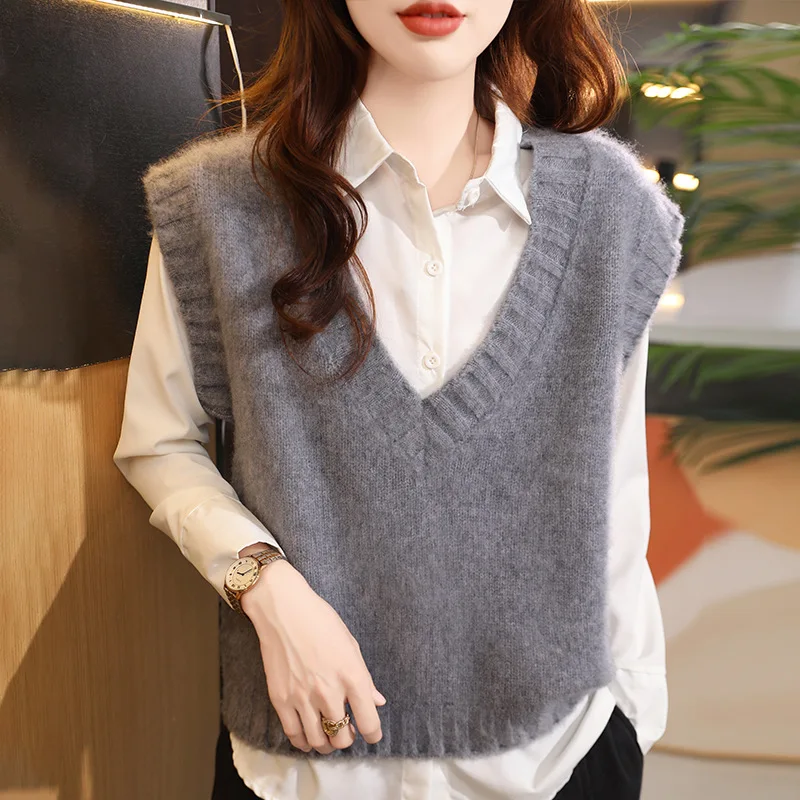 Шерстяной жилет без рукавов осенне-зимний новый женский большой бандажный