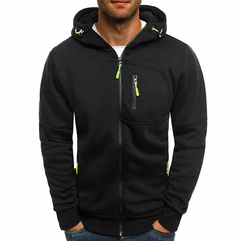

2022 Men's Hoodies Slim Fit Hooded Sweatshirt Outwear Warm Coat Jacket Plain Zip Up Casual Coat Tops