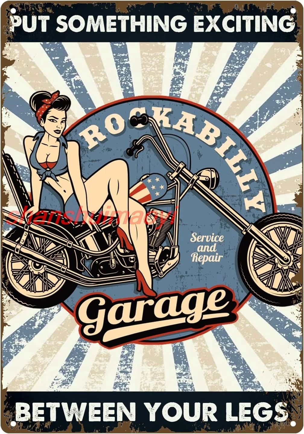 Положите что-то захватывающий знак между вашими ногами винтажная металлическая