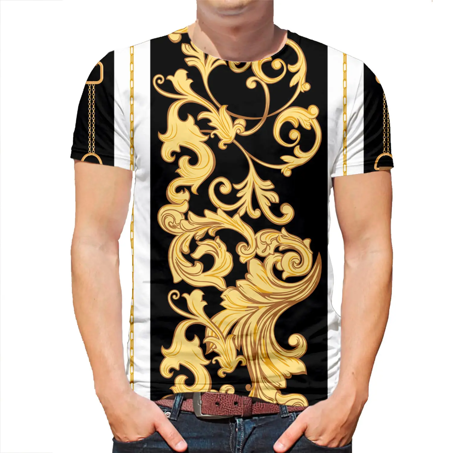 

Men T-shirt Sumptuous shirt Chain Short Sleevestriped t shirt men O-Neck Tops Tees Funny 3D Printed shirts