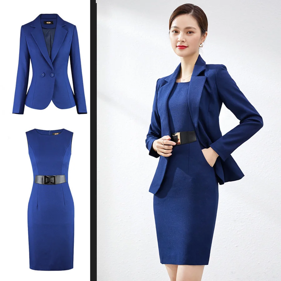 

Dress Suits Women Two Piece Set Business Formal Work Ladies Elegant 2 Piece Pencil Dress Suit For Office Blazer Jacket Plus Size