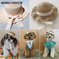 pet woven cap adjustable visor sun hat for puppy cat beach party straws headgear outing travel headwear clothing accessories