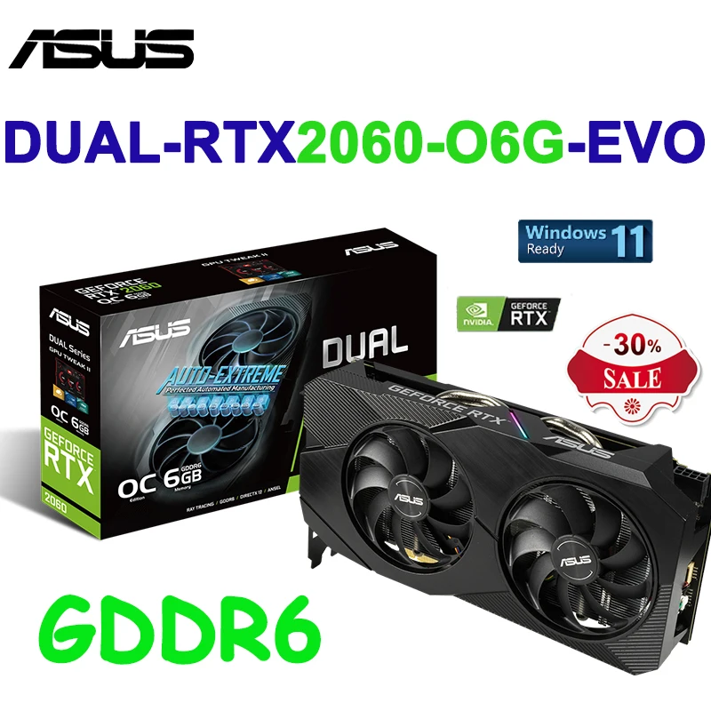 

Видеокарта ASUS Dual GeForce RTX2060 06G EVO, RTX 2060 012G EVO графические карты GDDR6 6 ГБ 3,0 бит PCI Express 12NM GPU видеокарта Новинка