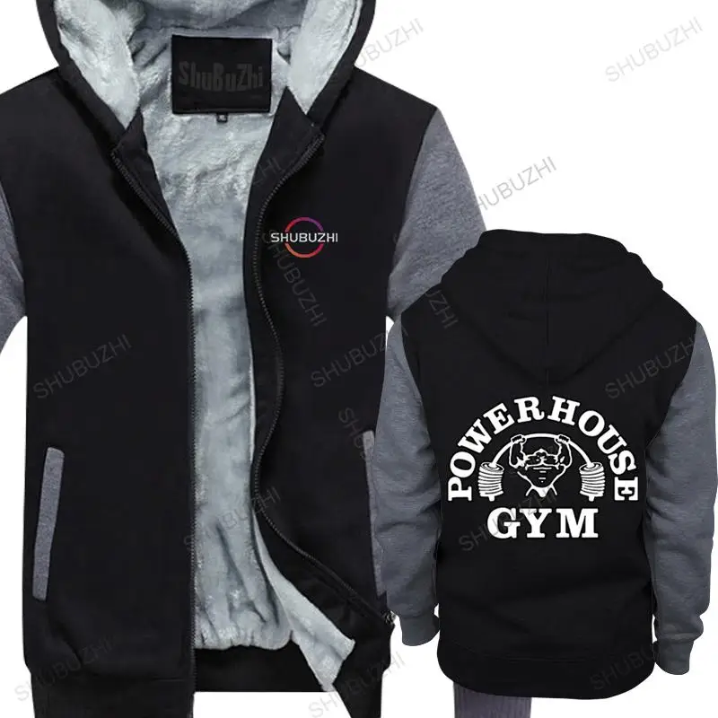 

New Powerhouse GYM Logo thick hoodie warm coat Men fleece hoody Size Cool Casual pride men Unisex Fashion hooded zipper top