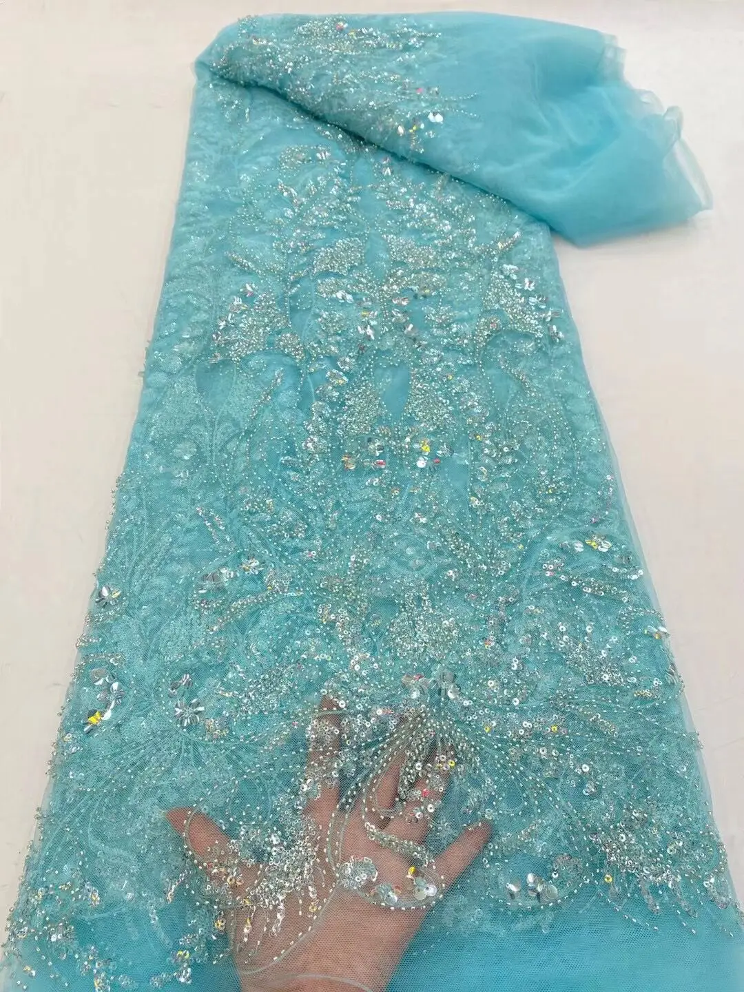 

Latest Green African Lace Fabric 2021 High Quality Lace French Milk Silk Lace Fabric with Sequins Nigeria Party Dress