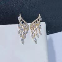 masa trendy marquise gold color cubic zircon angel wings tassel stud earrings for women unique crystal party jewelry