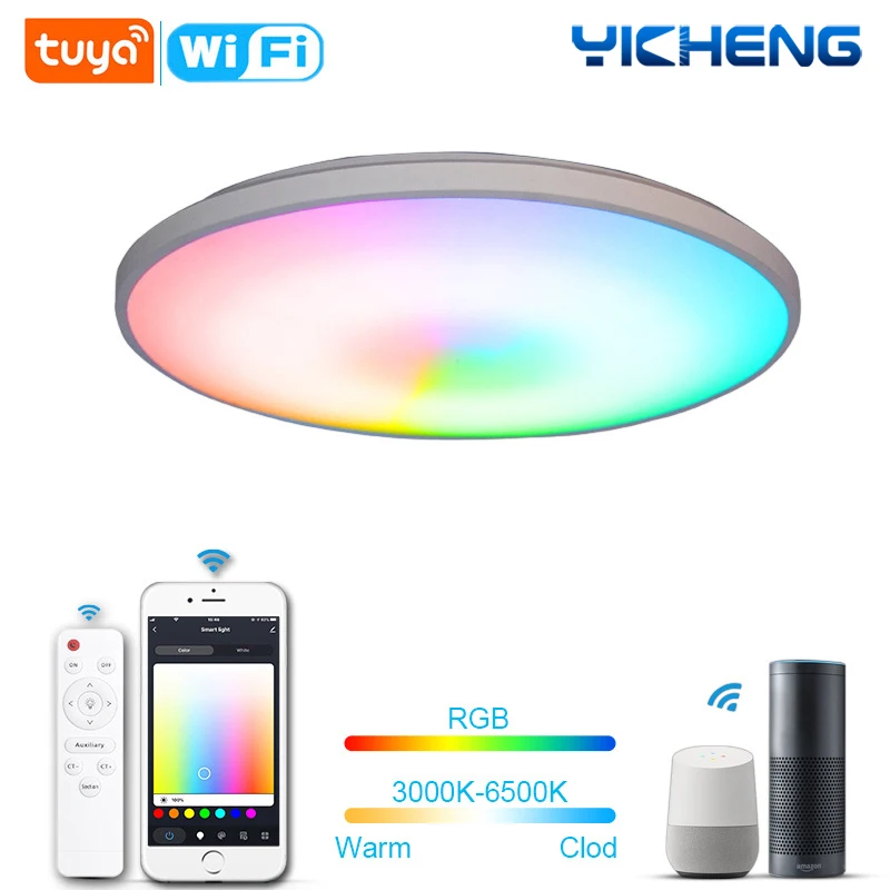 

Tuya Smart Dimmable Led Ceiling Lamp With Alexa/Google/Wifi/Remote Control RGB Decor luminaires Music Ceiling Lights For Bedroom