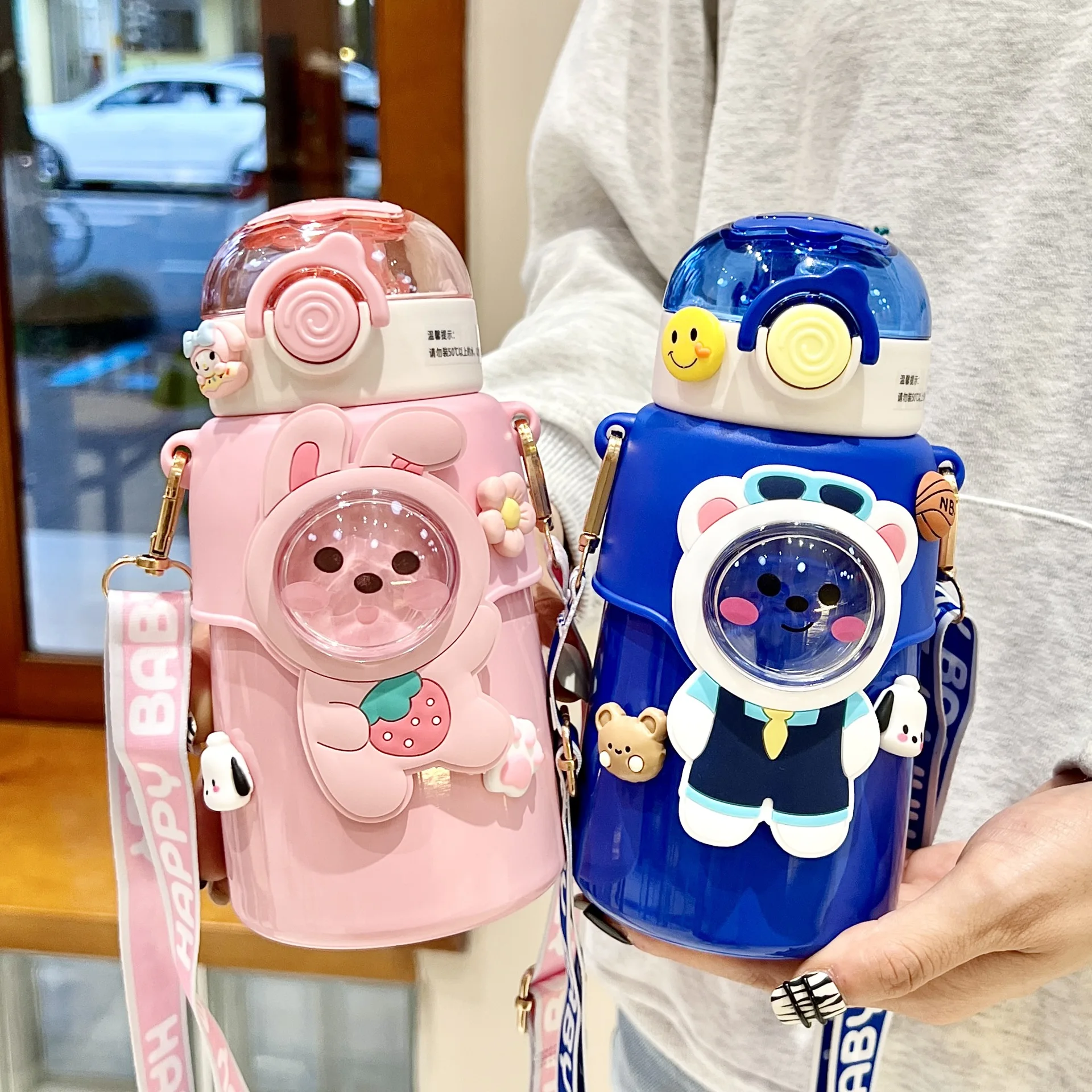 

500ML Children Thermal Water Bottles 316 Stainless Steel 360°Leakproof Silicone Straw Cartoon Thermos Mug Insulated Cup For Kids