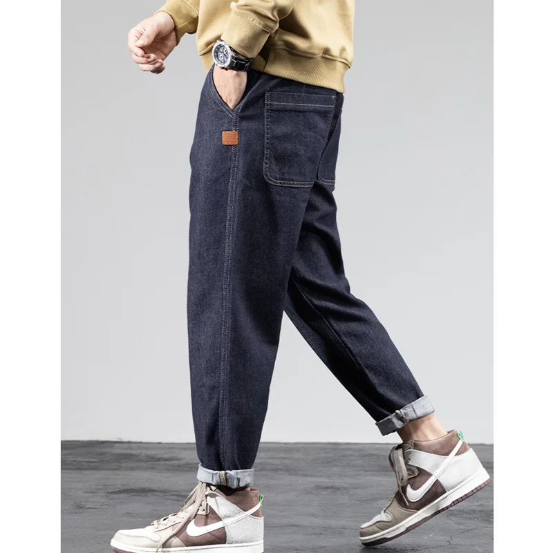 Men Clothing Autumn and Winter Straight Loose Cylinder Jeans Vintage Chaopai Large Comfortable Navy Blue Harun Trousers Female