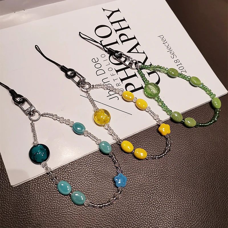 

Mobile Phone Lanyard Short Hand-beaded Wrist Pendant Crystal Beads Ceramic Lanyard Mobile Phone Case Anti-lost Lanyard Keychain