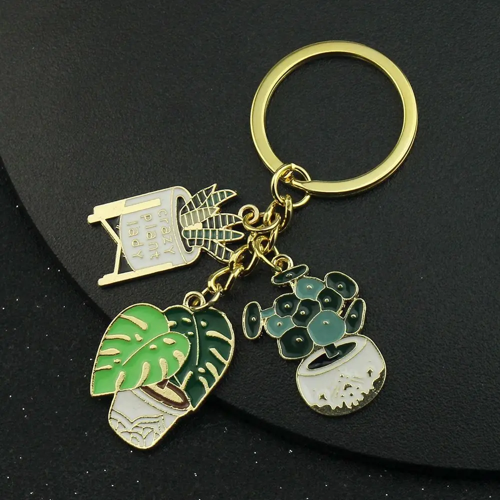 

2/4Pcs Gold Succulent Potted Pendant Cute Green Plant Golden Car Keychain Zinc Alloy Succulent Shaped Keychain Friends