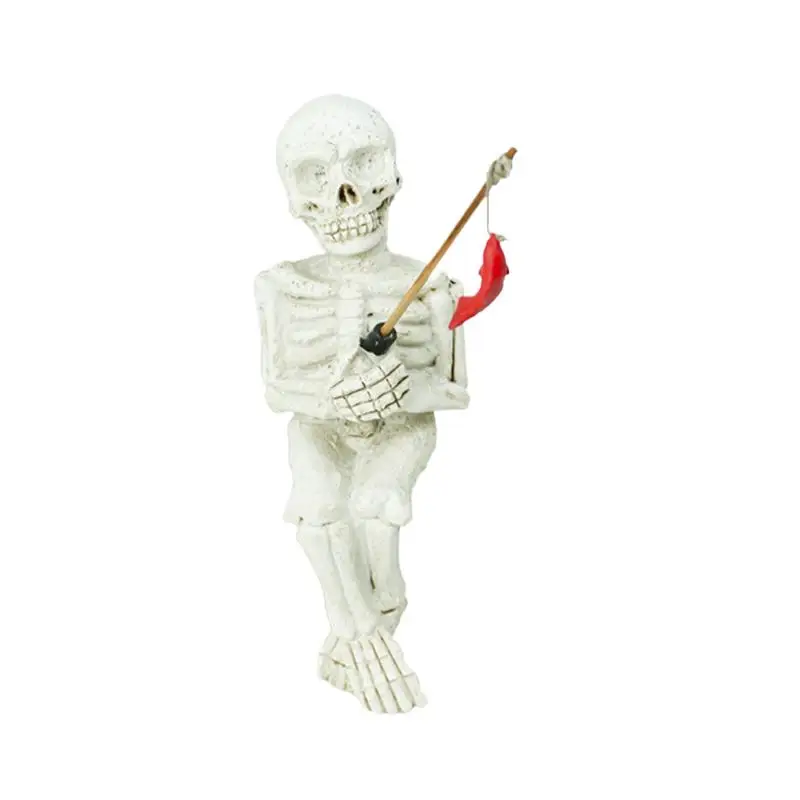 Фигурка черепа Хэллоуин Скелет Рыболовная статуя Украшения Рыболовный скелет
