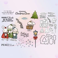 adorable rabbits christmas tree metal cutting dies clear stamp diy scrapbooking cut dies silicone stamps set for cards crafts