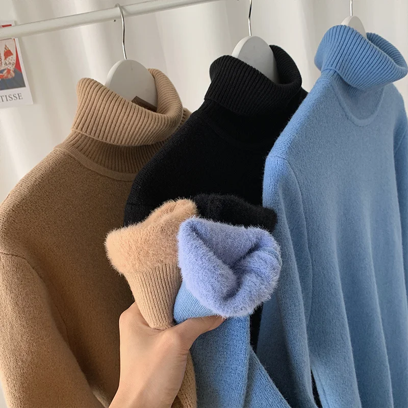 

Winter Plush Turtleneck Sweater Men Slim Warm Fashion Casual Knitted Pullover Men Korean Long Sleeve Sweater Mens Jumper Clothes