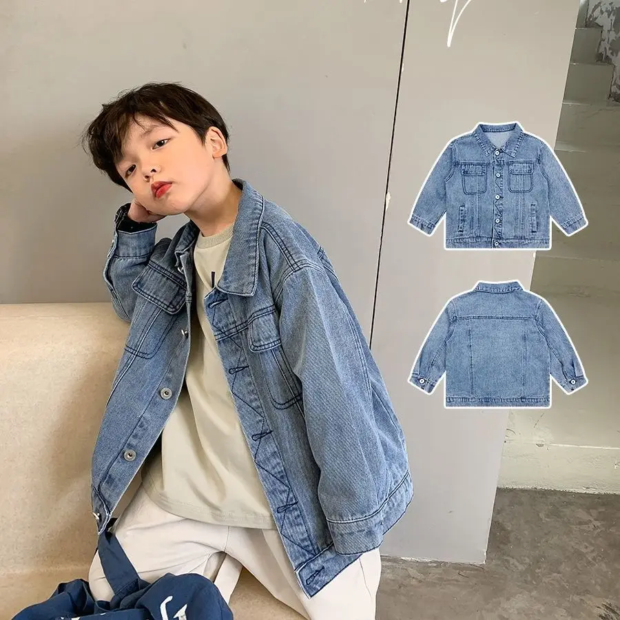 

Куртка джинсовая с вышивкой для мальчиков, модная повседневная синяя уличная одежда свободного покроя в Корейском стиле, верхняя одежда, весна-осень