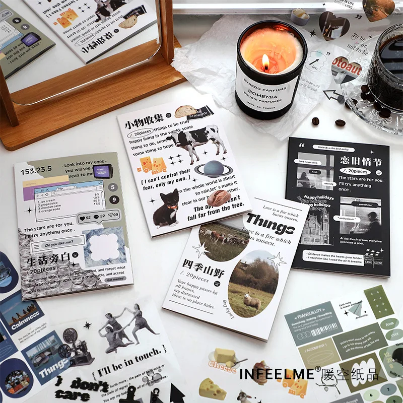 

20 Sheets/pack PET Stickers This Relief Manual Series INS Scenery DIY Material Decoration Paste 4 Stationery Stickers