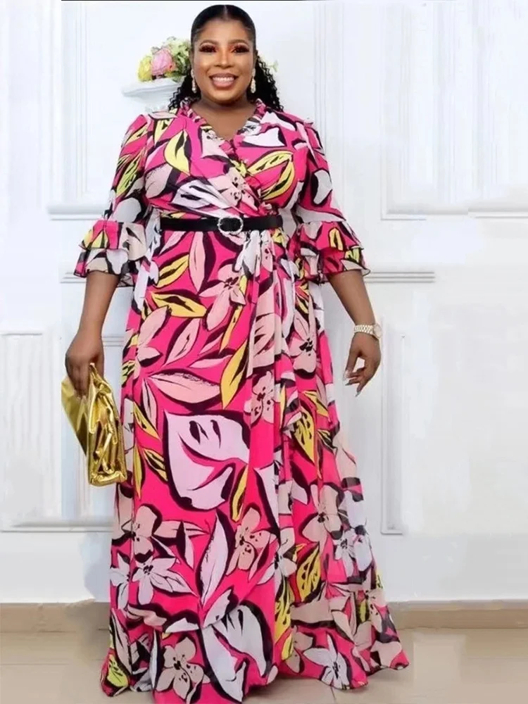 Plus Size African Dresses for Women New Elegant Birthday Dress with Sleeves Long Maxi Dress Casual Wholesale 3xl 4xl 5xl 6xl