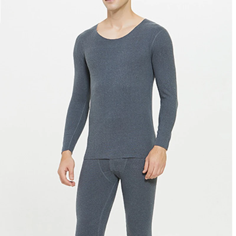 Men's Long Johns 2Pcs Seamless Thermal Underwear Set Male Round Neck Long Trousers + Shirt Suit Autumn Winter Thermo Clothing