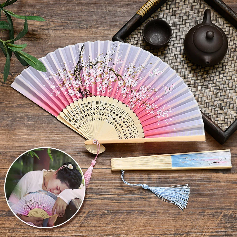 

Vintage Silk Folding Fan Retro Chinese Japanese Bamboo Hand Folding Fan Dance Hand Fan Home Decoration Ornaments Craft Gift Fan