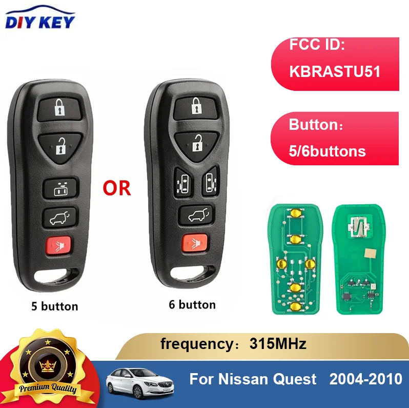 

Для Nissan Quest 2004 2005 2006 2007 2008 2009 2010 дистанционное управление Автомобильный ключ-брелок 5/6 Кнопка KBRASTU5 315 МГц