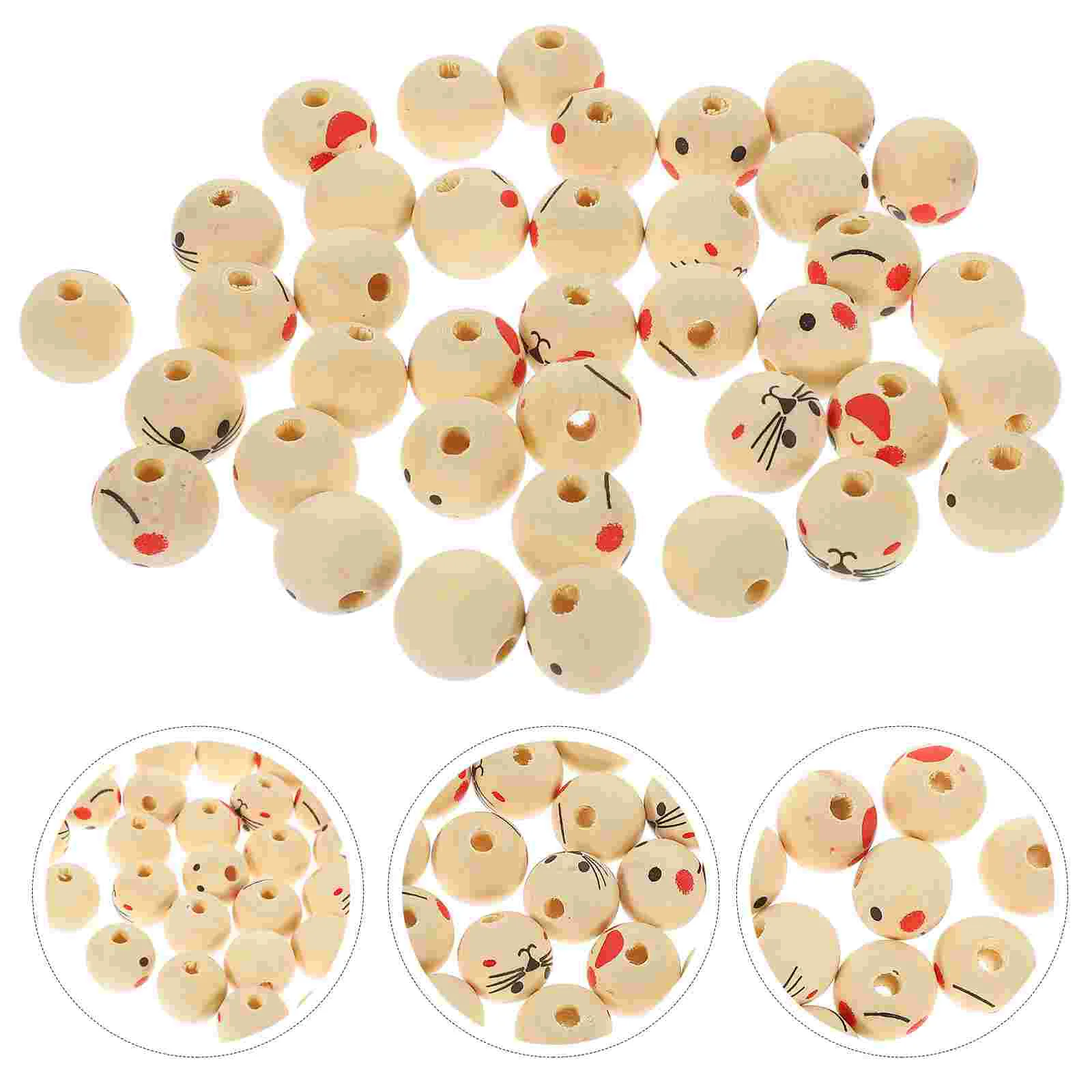 

100Pcs Smile Face Beads Crafting Beads Wood Beads Smiling Face Loose Beads Garland Wood Beads