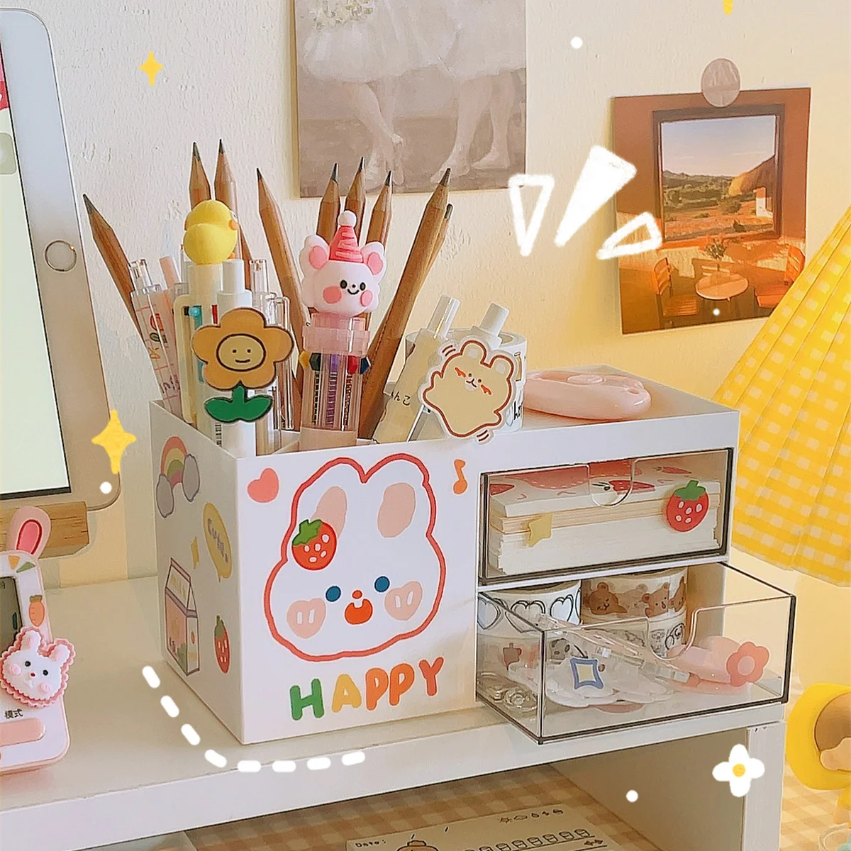 

Ins Kawaii Storage Box Organizer Desktop Drawer Type Storage Box Office Debris Desk Stationery Table Multifunctional Pen Holder